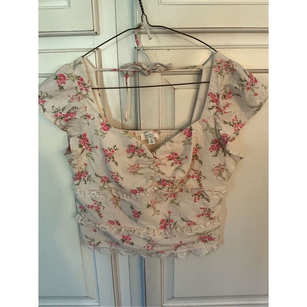 Kirious Los Angeles Ruche Cropped Coquette Top Sz M Romantic Roses